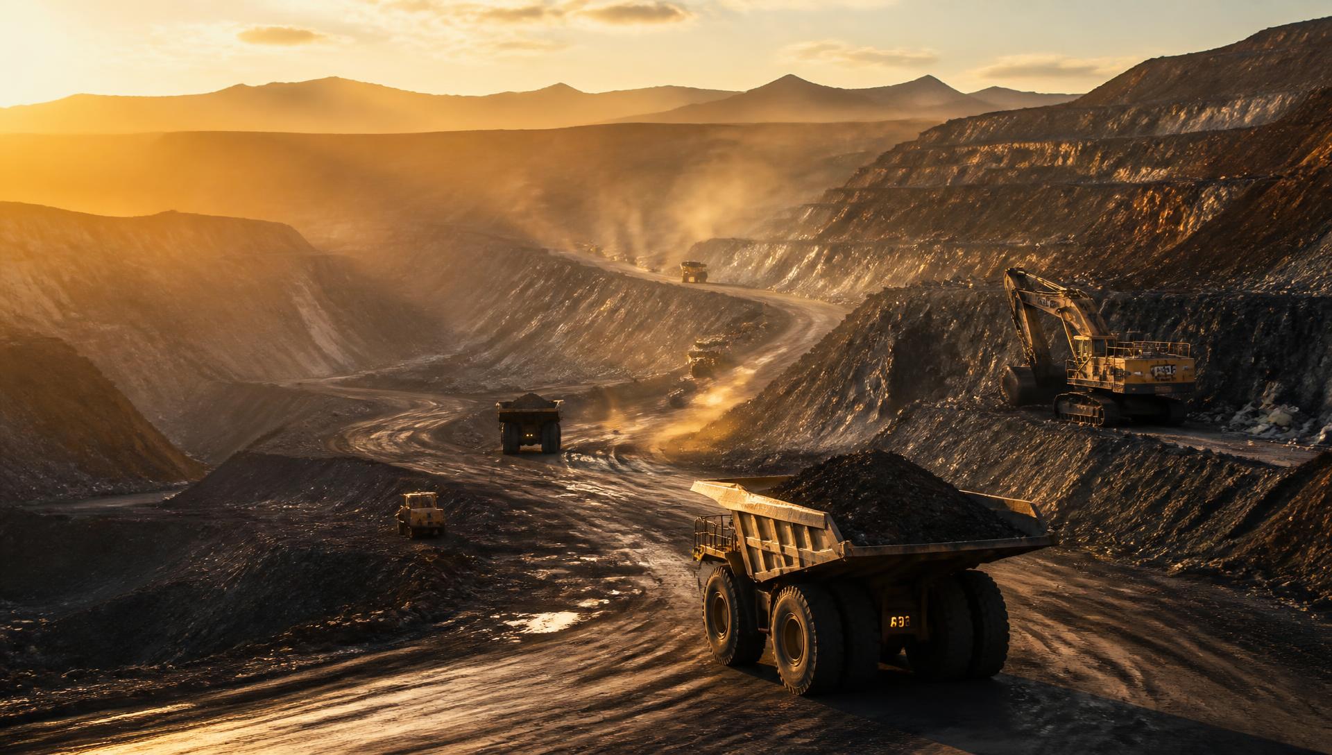 Heavy mining equipment operating at an open-pit site